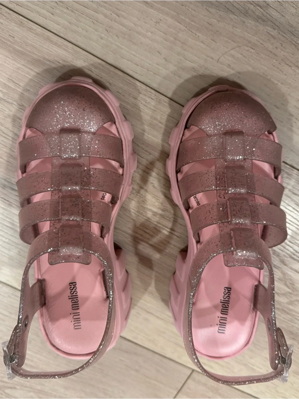 Mini Melissa Pink Glitter Jelly Sandals with Buckle